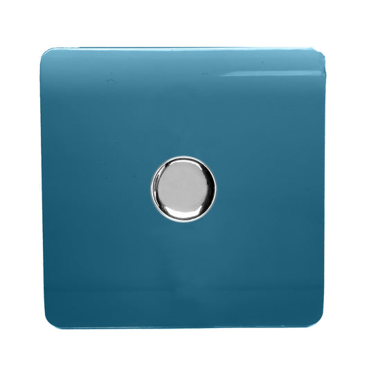 Trendi 1 Gang 2 Way 240V 150w LED Dimmer Screwless Raised Front Plate Plastic Artistic Modern Glossy 10 Amp Chrome Single Electrical Wall Light Switch in Midnight Blue - ART-LDMMD