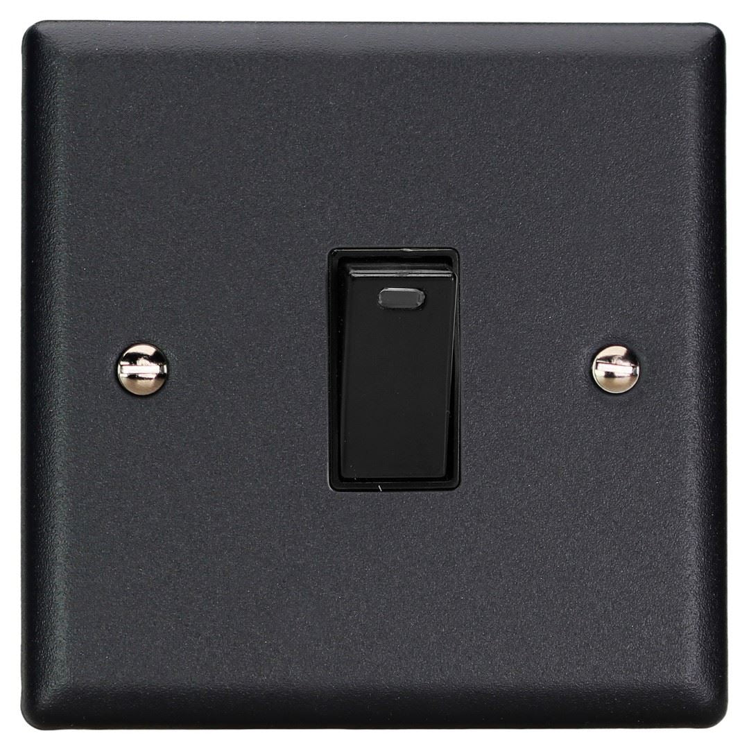 Varilight 1-Gang 20A Double Pole Rocker Switch + Neon Indicator Light in Urban Matt Black w/ Black Rocker