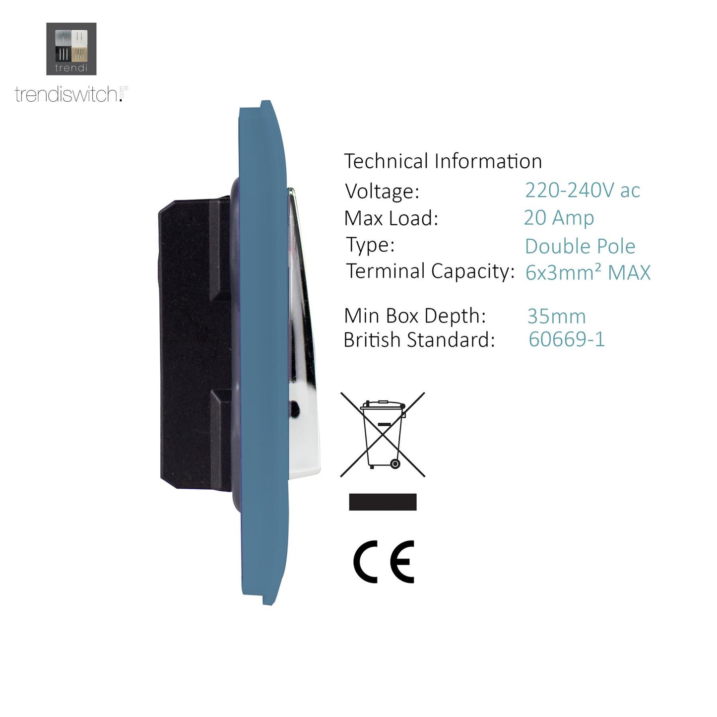 Trendi Artistic Modern Glossy 20 A Tactile Light Switch & Neon Insert Sky