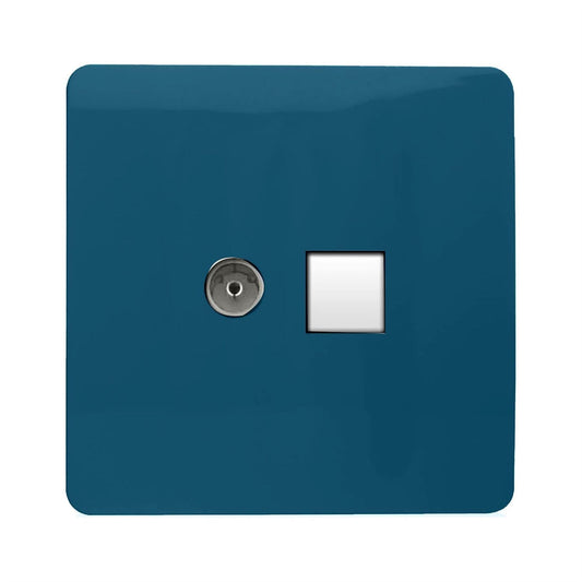 Trendi 2 Gang Female TV Co-Axial & RJ45 Cat 6 Modern Designer PC Ethernet Sockets in Midnight Blue