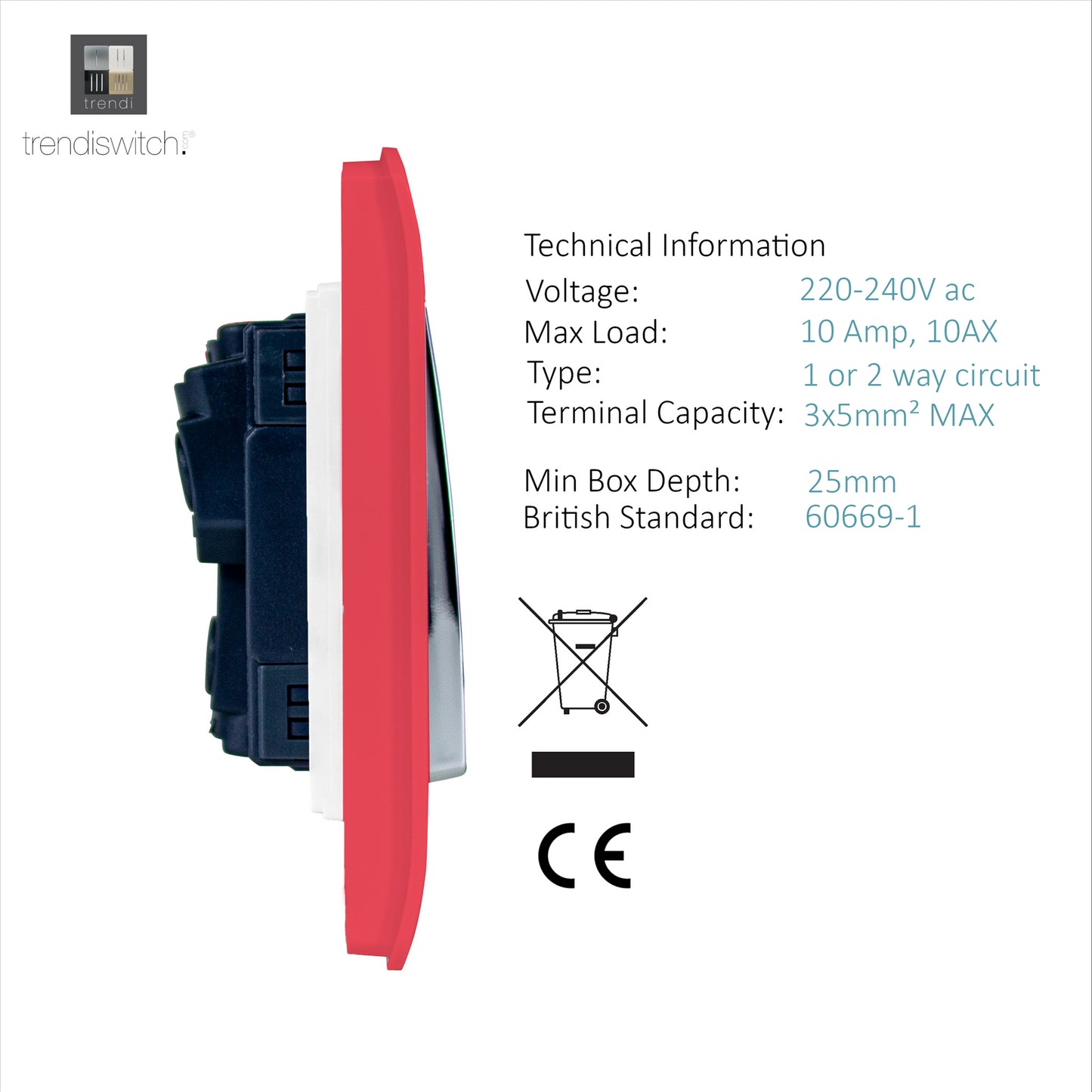 Trendi Artistic Modern Glossy 8 Gang 2 Way Rocker  Double Plate Tactile Light Switch Strawberry