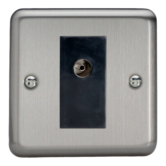 Varilight 1 Gang Co-axial TV Socket (Isolated) Matt Chrome Finish Black Insert XS8ISOB