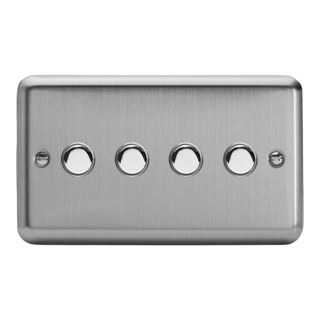 Varilight 4-Gang 6A 1-Way Push-to-Make Momentary Switch in Standard plate Matt Chrome - XSM4