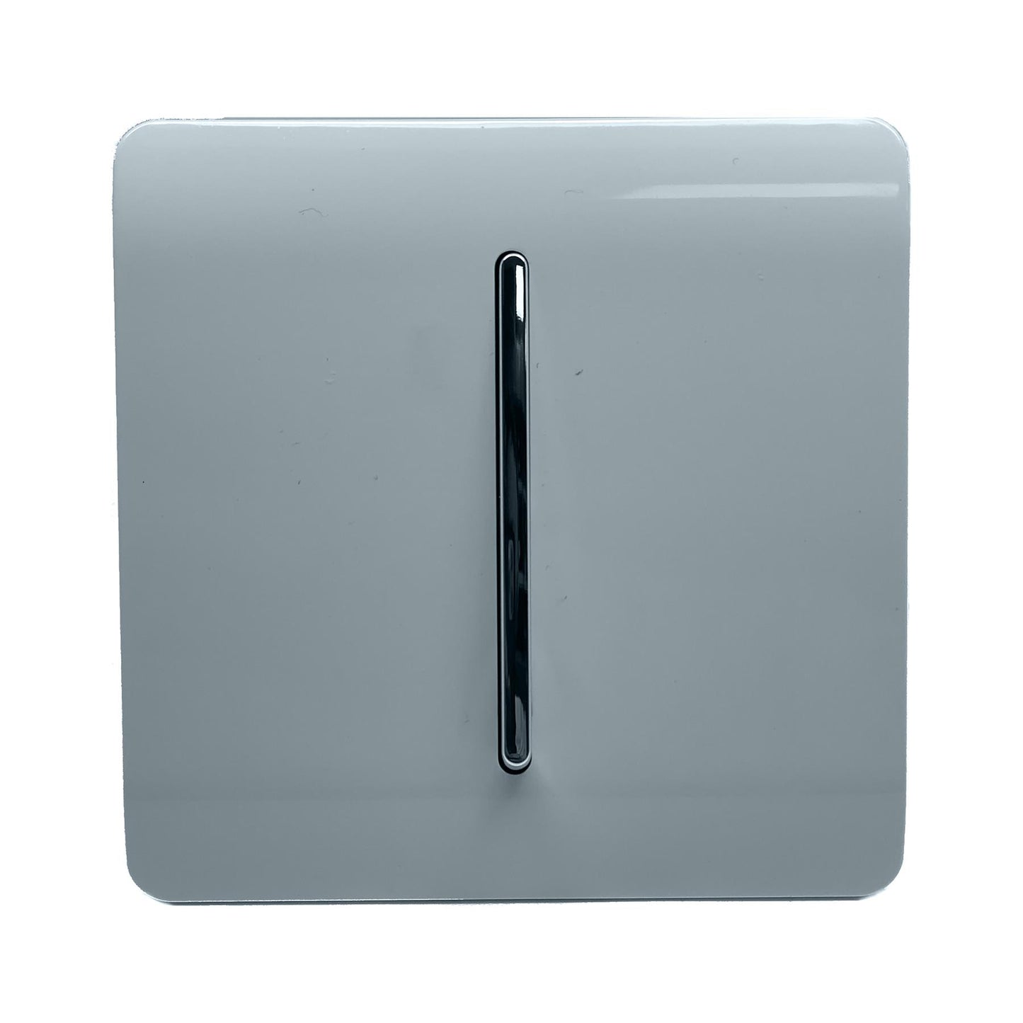 Trendi 1 Gang 3 Way Intermediate 240V Screwless Raised Front Plate Plastic Artistic Modern Glossy 10 Amp Chrome Rocker Single Electrical Wall Light Switch in Cool Grey - ART-SS9CG