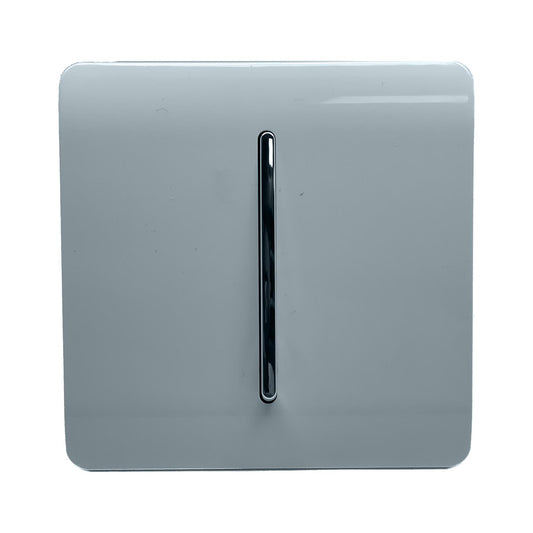 Trendi 1 Gang 3 Way Intermediate 240V Screwless Raised Front Plate Plastic Artistic Modern Glossy 10 Amp Chrome Rocker Single Electrical Wall Light Switch in Cool Grey - ART-SS9CG