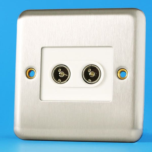Varilight 2 Gang Diplex Module TV/FM Matt Chrome Finish White Insert XSTVFMW