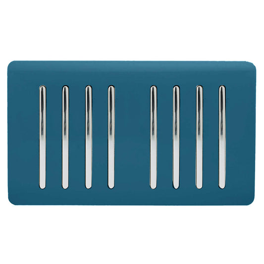 Trendi 8 Gang 2 way 240V Screwless Raised Front Twin Plate Plastic Artistic Modern Glossy 10 Amp Chrome Rocker Quad Electrical Wall Light Switch in Midnight Blue - ART-SS88MD