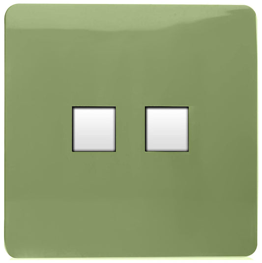 Trendi Artistic Modern Glossy Tactile Telephone Socket + Cat 5e&Cat 6 RJ45 PC Socket Moss Green