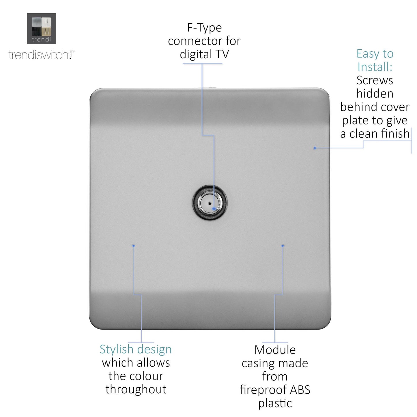 Trendi 1 Gang Artistic Modern Glossy Screwless Television Satellite Socket in Stainless Steel