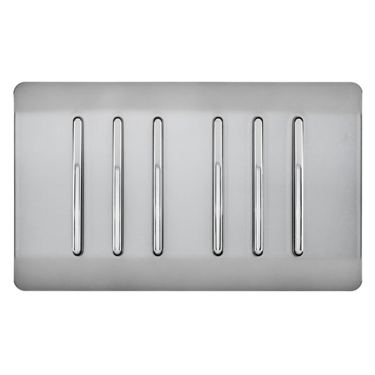 Trendi 6 Gang 2 way 240V Screwless Raised Front Twin Plate Plastic Artistic Modern Glossy 10 Amp Chrome Rocker Quad Electrical Wall Light Switch in Brushed Steel - ART-SS66BS