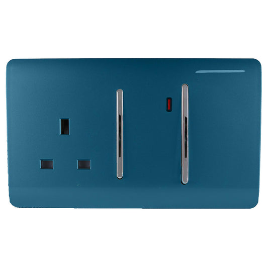 Trendi Switch Screwless Artistic Modern Decorative Glossy 45 A Cooker Switch Control Unit & Single Plug Socket Inc Neon Indicator for Indoor Use in Midnight Blue
