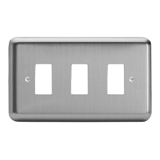 Varilight 3-Gang PowerGrid Plate including Yoke (Twin Plate) in Classic Matt Chrome w/