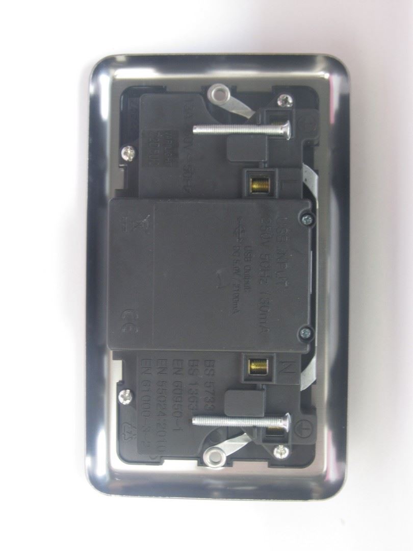 Varilight 2 Gang 13 Amp Un-Switched Electrical USB Double Plug Socket Brushed Matt Chrome with Black Insert - XS5U2B