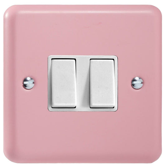Varilight Pastel 2 Gang 10A 1 or 2 way Rocker Light Switch Rose Pink XY2W.RP