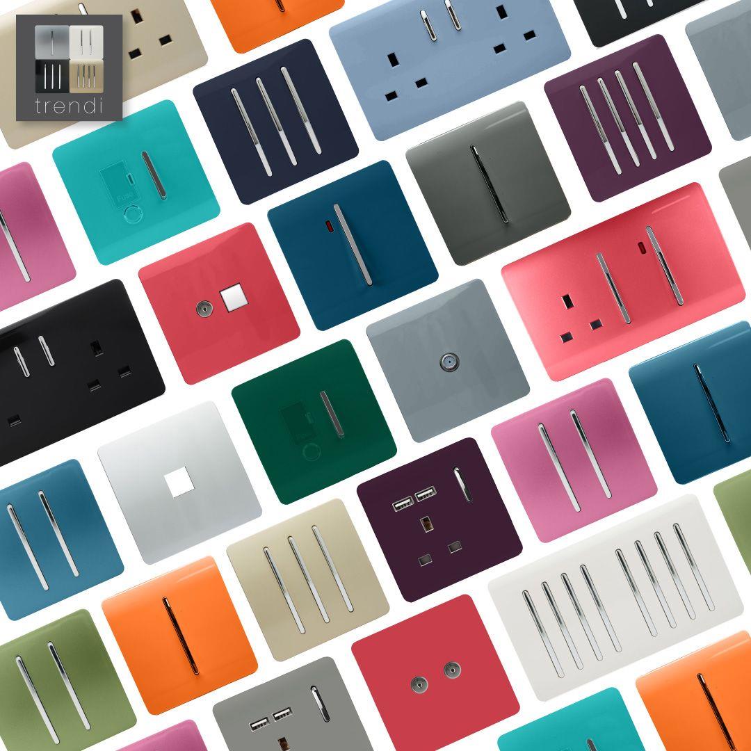 Trendi 2 Gang Artistic Modern Glossy 13 Amp 4x2.1mA USB Switched Tactile Plug Socket Bright Teal