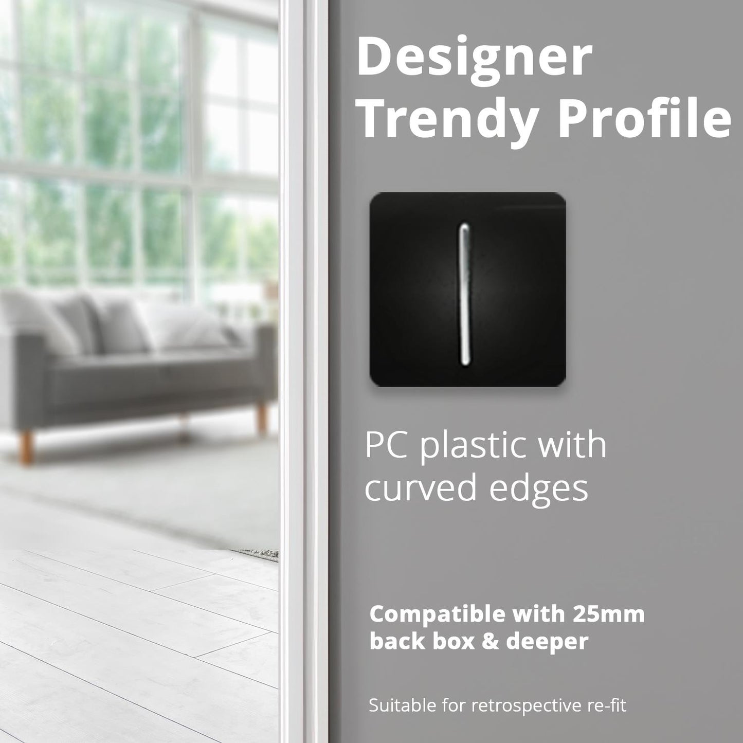 Trendi 1 Gang 2 Way Artistic Modern 10 Amp Rocker Light Switch Black ART-SS2BK