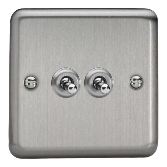 Varilight 2-Gang (10A Intermediate Switch + 10A 1- or 2-Way Toggle Switch) in Classic Matt Chrome w/ Chrome Toggle