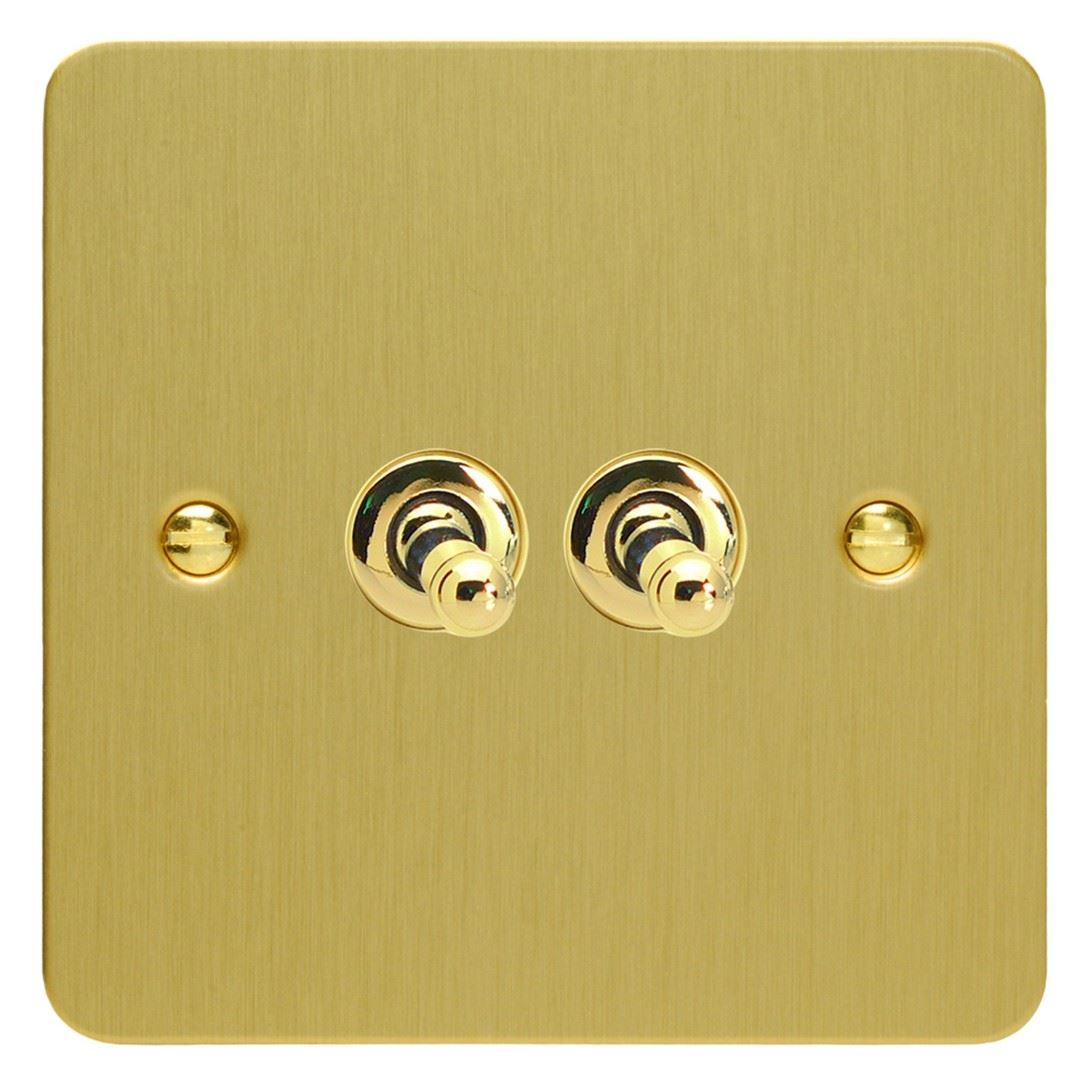 Varilight 2 Gang 10A 1 or 2 Way Dolly Toggle Light Switch Ultra Flat Brushed Brass XFBT2