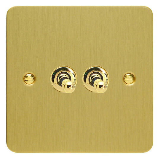Varilight 2 Gang 10A 1 or 2 Way Dolly Toggle Light Switch Ultra Flat Brushed Brass XFBT2