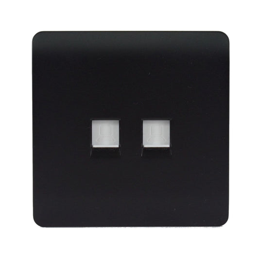 Trendi Switch 2 Gang RJ45 Cat 6 Modern Designer PC Ethernet Socket in Matt Black