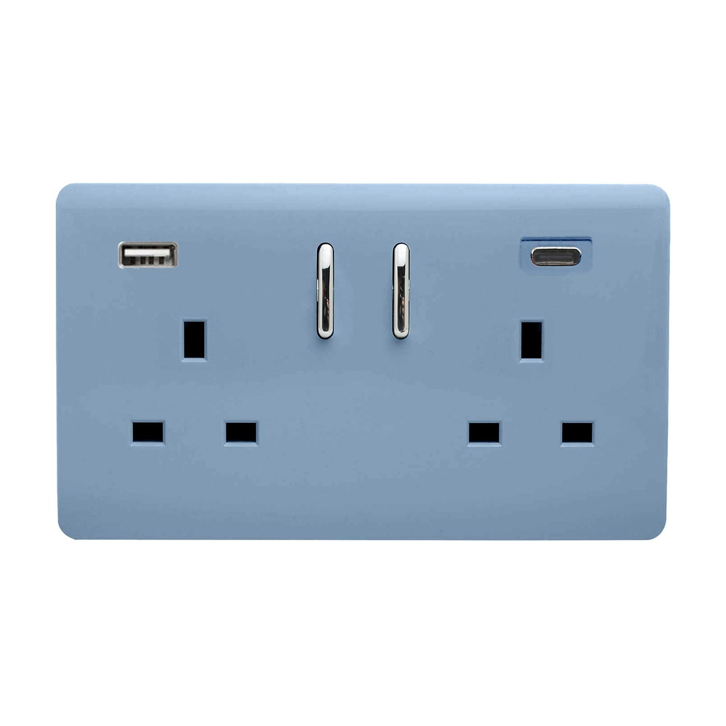 Trendi 2 Gang Artistic Modern Glossy 13 Amp 2 x Type A & C 3.1A USB Switched Plug Socket Sky Blue
