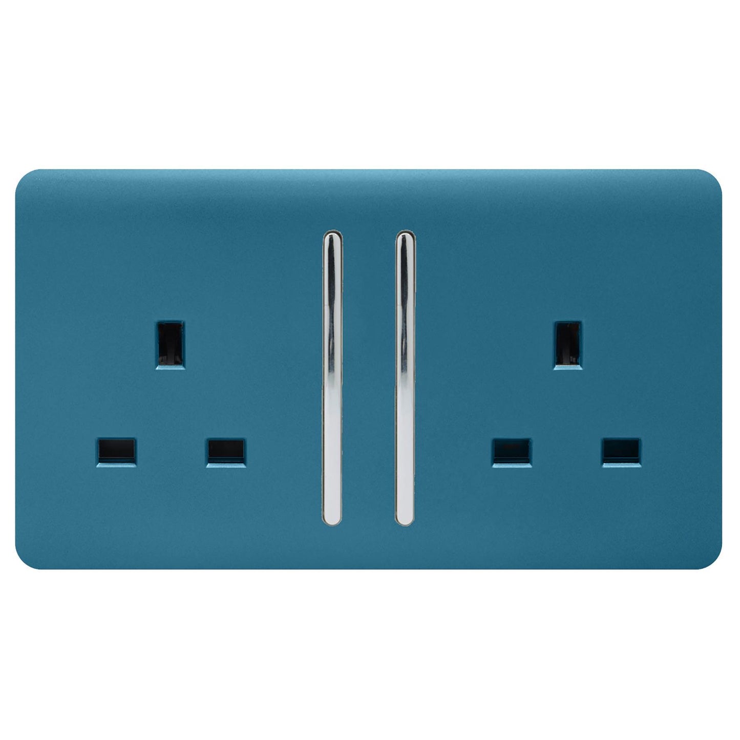 Trendi 2 Gang Artistic Modern Glossy 13 Amp Switched Tactile Plug Socket Ocean Blue