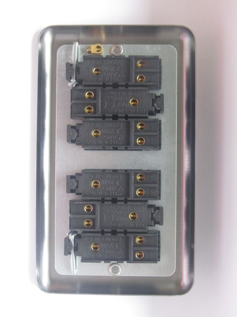 Varilight 6 Gang 1 or 2 Way 10A Rocker Light Switch Brushed Matt Chrome White Insert XS96W