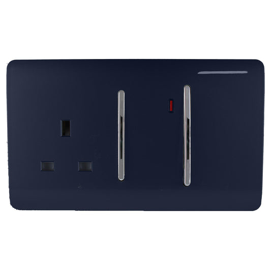 Trendi Switch Screwless Artistic Modern Decorative Glossy 45 A Cooker Switch Control Unit & Single Plug Socket Inc Neon Indicator for Indoor Use in Navy Blue