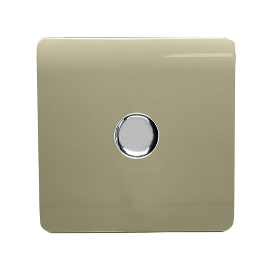 Trendi 1 Gang 2 Way 240V 150w LED Dimmer Screwless Raised Front Plate Plastic Artistic Modern Glossy 10 Amp Chrome Single Electrical Wall Light Switch in Champagne Gold - ART-LDMGO