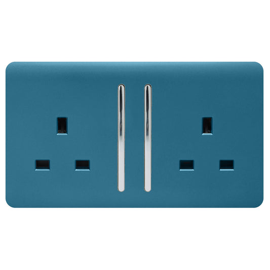 Trendi 2 Gang Artistic Modern Glossy 13 Amp Switched Tactile Plug Socket Ocean Blue