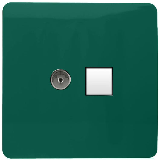 Trendi Modern Glossy Tactile TV Co-axial Socket+RJ45 Cat 5e&Cat 6 PC Ethernet Socket Dark Green