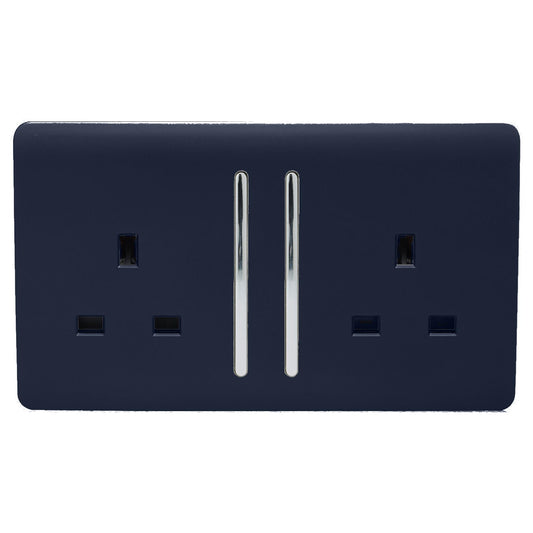 Trendi 2 Gang Artistic Modern Glossy 13 Amp Switched Tactile Plug Socket Navy