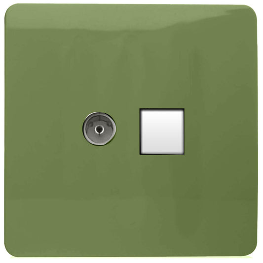 Trendi Modern Glossy Tactile TV Co-axial Socket+RJ45 Cat 5e&Cat 6 PC Ethernet Socket Moss Green