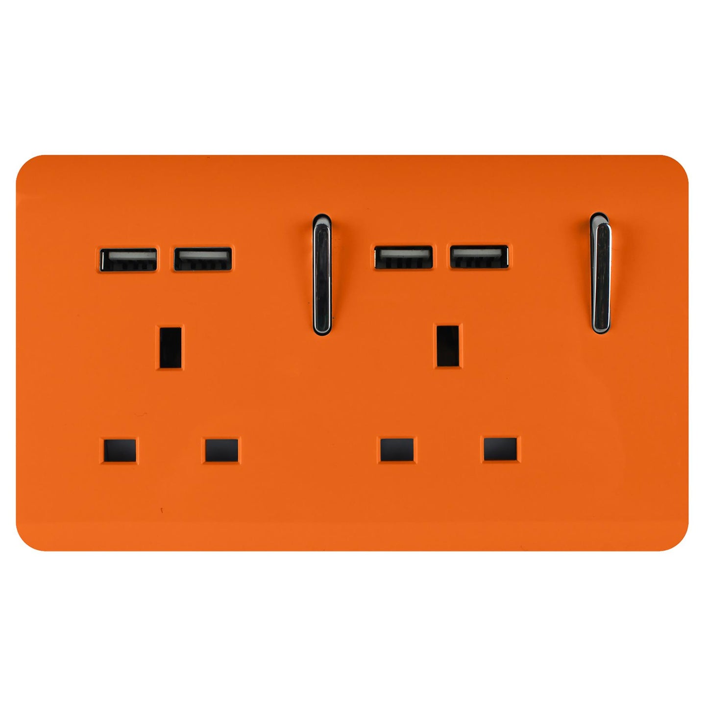 Trendi 2 Gang Artistic Modern Glossy 13 Amp 4x2.1mA USB Switched Tactile Plug Socket Orange