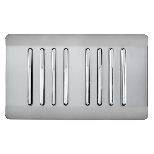 Trendi 8 Gang 2 way 240V Screwless Raised Front Twin Plate Plastic Artistic Modern Glossy 10 Amp Chrome Rocker Quad Electrical Wall Light Switch in Brushed Steel - ART-SS88BS