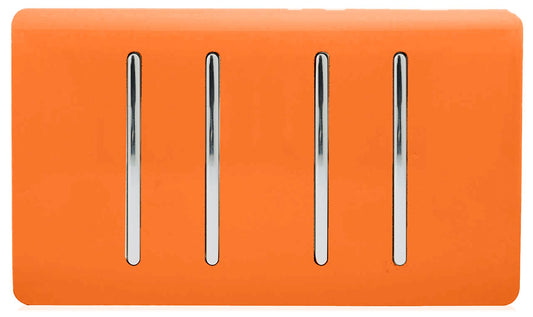 Trendi 4 Gang (2 Way & 1x Intermediate) Glossy 10 Amp Rocker Light Switch Orange