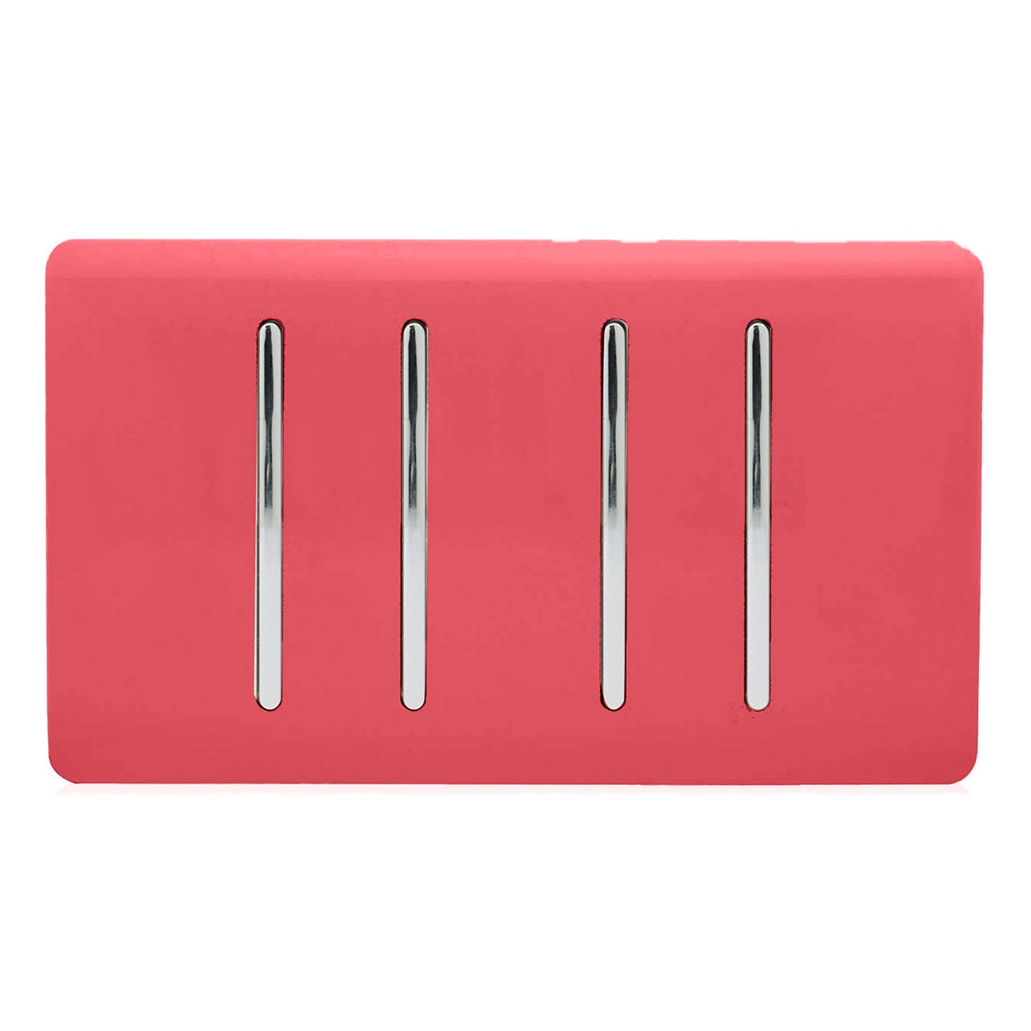 Trendi 4 Gang 2 way 240V Screwless Raised Front Twin Plate Plastic Artistic Modern Glossy 10 Amp Chrome Rocker Quad Electrical Wall Light Switch in Strawberry Red - ART-SS44SB