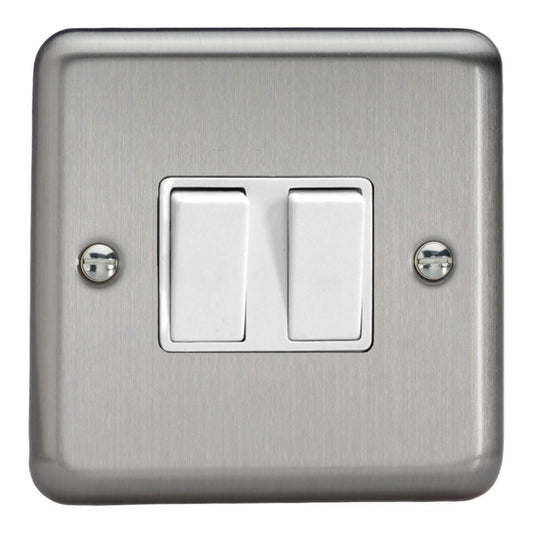 Varilight 2 Gang (1 x Int & 1 x 1 or 2 Way) 10A Rocker Light Switch Brushed Matt Chrome White Insert XS71W