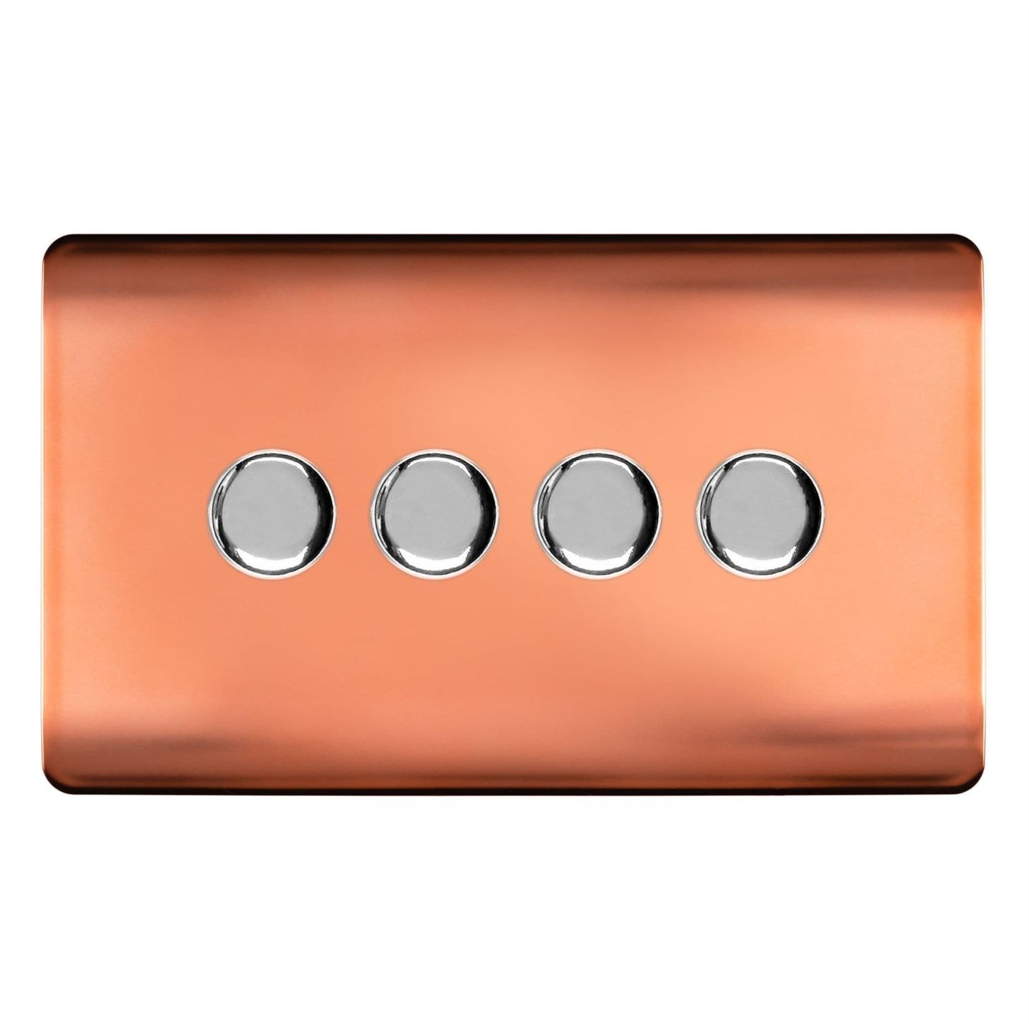 Trendi 4 Gang 2 Way 240V 100w LED Dimmer Screwless Raised Front Plate Plastic Artistic Modern Glossy 10 Amp Chrome Single Electrical Wall Light Switch in Copper - ART-4LDMCPR