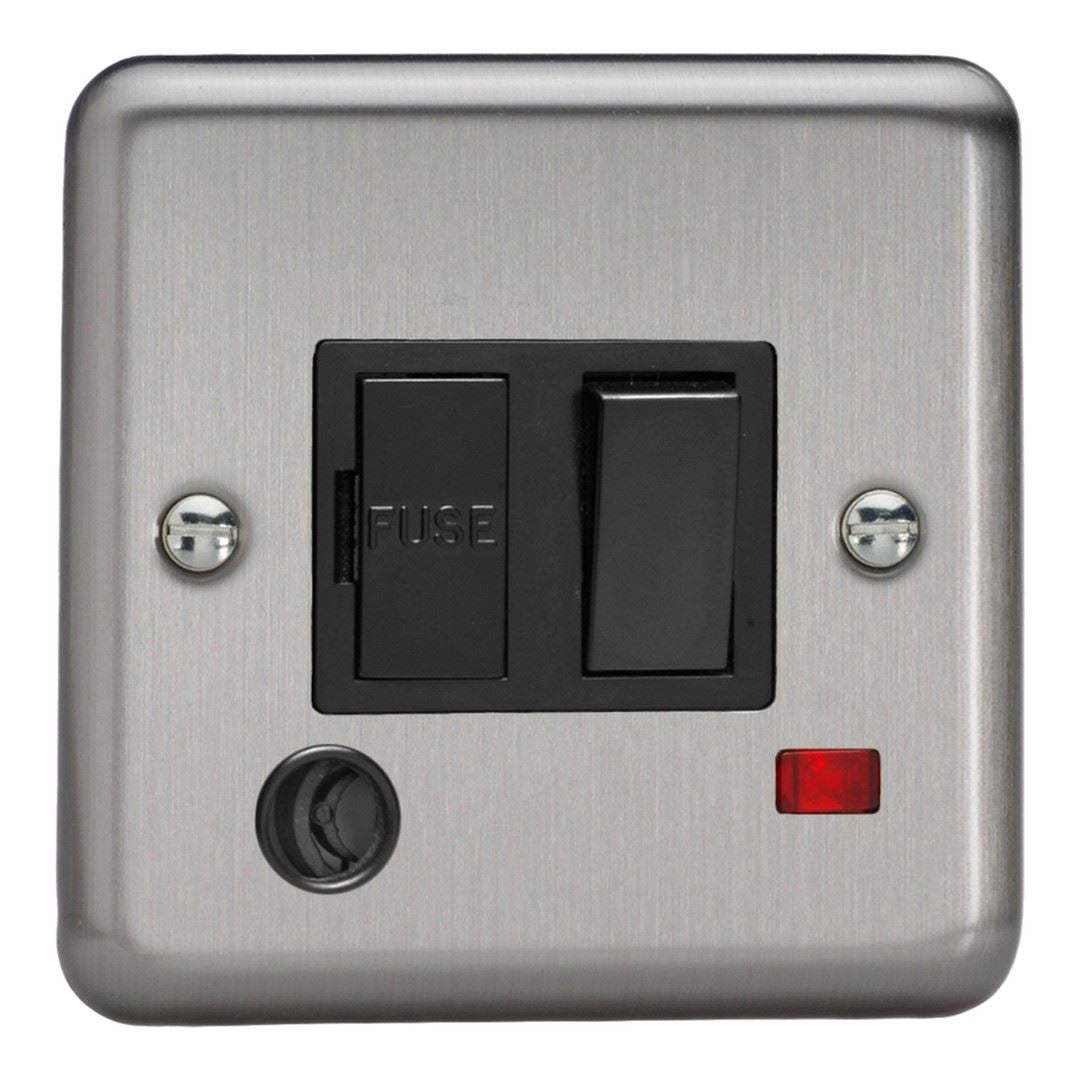 Varilight 13A Switched Fused Spur + Neon + Flex Outlet Matt Chrome Black Insert XS6FONB