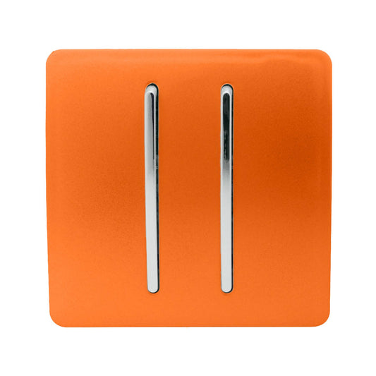 Trendi 2 Gang 3 way (Intermediate) 240V Screwless Raised Front Plate Plastic Artistic Modern Glossy 10 Amp Chrome Rocker Double Electrical Wall Light Switch in Sunset Orange