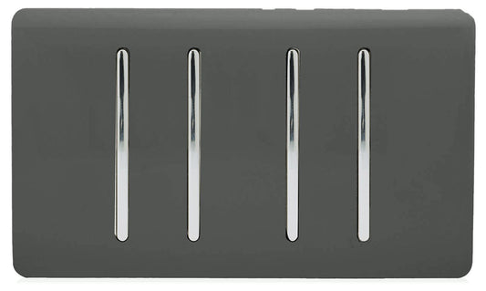 Trendi 4 Gang (2 Way & 1x Intermediate) Glossy 10 Amp Rocker Light Switch Charcoal