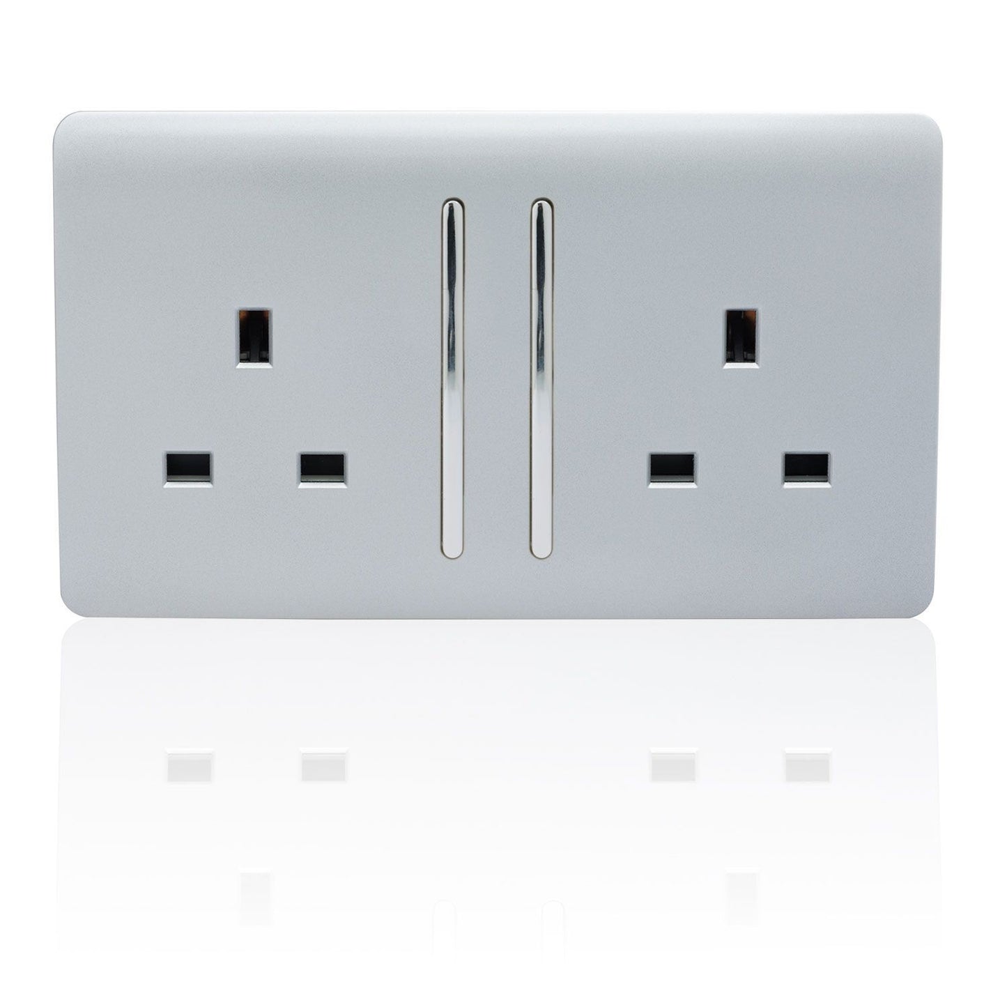 Trendi 2 Gang Artistic Modern 13 Amp Switched Plug Socket Silver ART-SKT213LSI