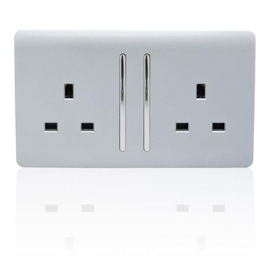 Trendi 2 Gang Artistic Modern 13 Amp Switched Plug Socket Silver ART-SKT213LSI