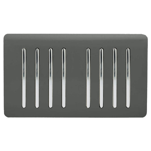 Trendi 8 Gang 2 way 240V Screwless Raised Front Twin Plate Plastic Artistic Modern Glossy 10 Amp Chrome Rocker Quad Electrical Wall Light Switch in Charcoal Grey - ART-SS88CH