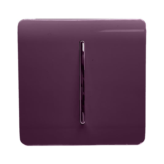 Trendi 1 Gang 3 Way Intermediate 240V Screwless Raised Front Plate Plastic Artistic Modern Glossy 10 Amp Chrome Rocker Single Electrical Wall Light Switch in Plum Purple - ART-SS9PL