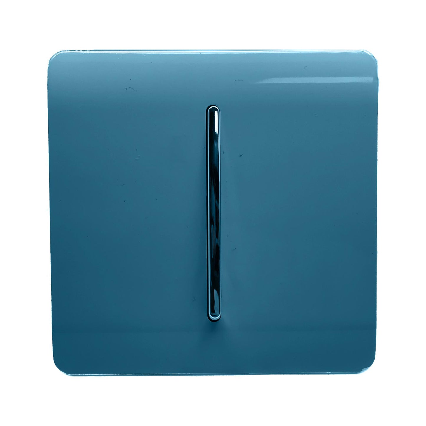 Trendi 1 Gang 3 Way Intermediate 240V Screwless Raised Front Plate Plastic Artistic Modern Glossy 10 Amp Chrome Rocker Single Electrical Wall Light Switch in Ocean Blue - ART-SS9OB