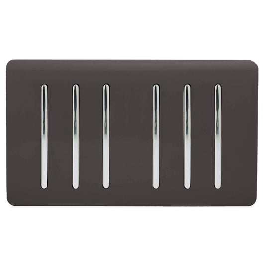 Trendi 6 Gang 2 way 240V Screwless Raised Front Twin Plate Plastic Artistic Modern Glossy 10 Amp Chrome Rocker Quad Electrical Wall Light Switch in Dark Mocha Brown - ART-SS66DB