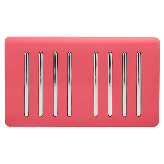 Trendi 8 Gang 2 way 240V Screwless Raised Front Twin Plate Plastic Artistic Modern Glossy 10 Amp Chrome Rocker Quad Electrical Wall Light Switch in Strawberry Red - ART-SS88SB