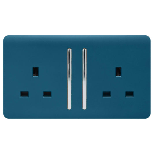 Trendi 2 Gang Artistic Modern Glossy 13 Amp Switched Tactile Plug Socket Midnight Blue